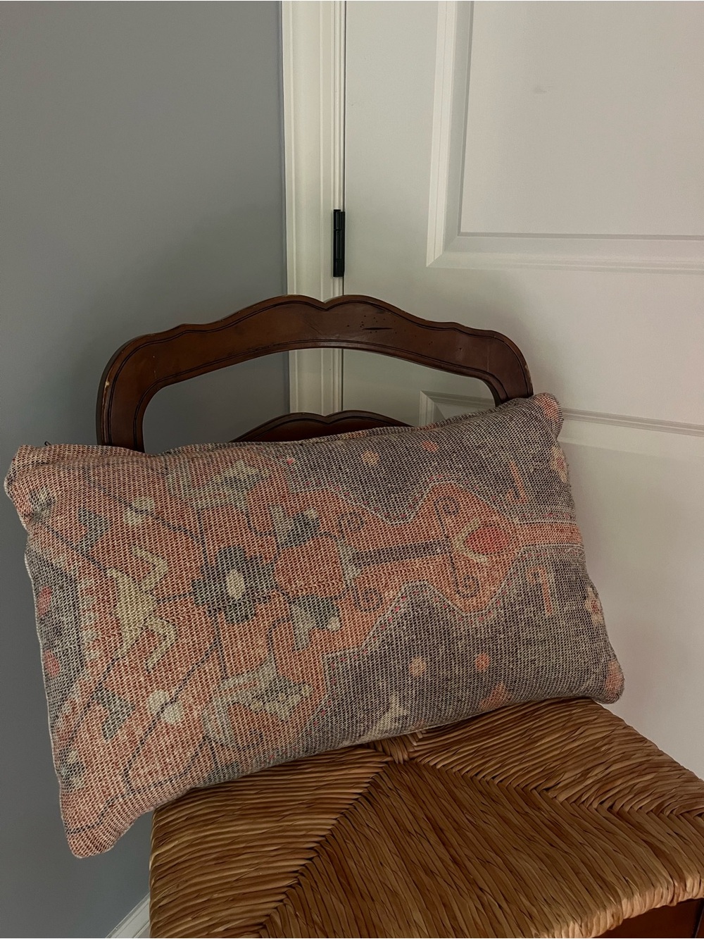 Boho Peach and Gray Decorative India Lumbar Pillow - Unbranded